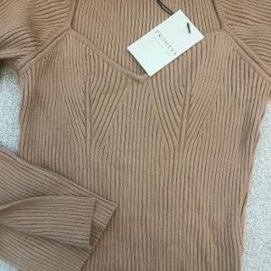 Promesa Sweater Ribbed Square Neck Sweater Size Large Sandstone Style G0383